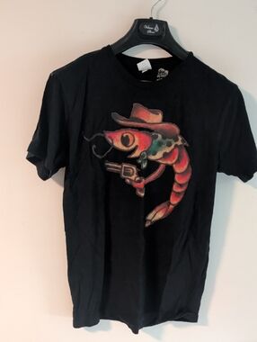 Unbranded Black Short-Sleeve Tee with Shrimp Cowboy Graphic